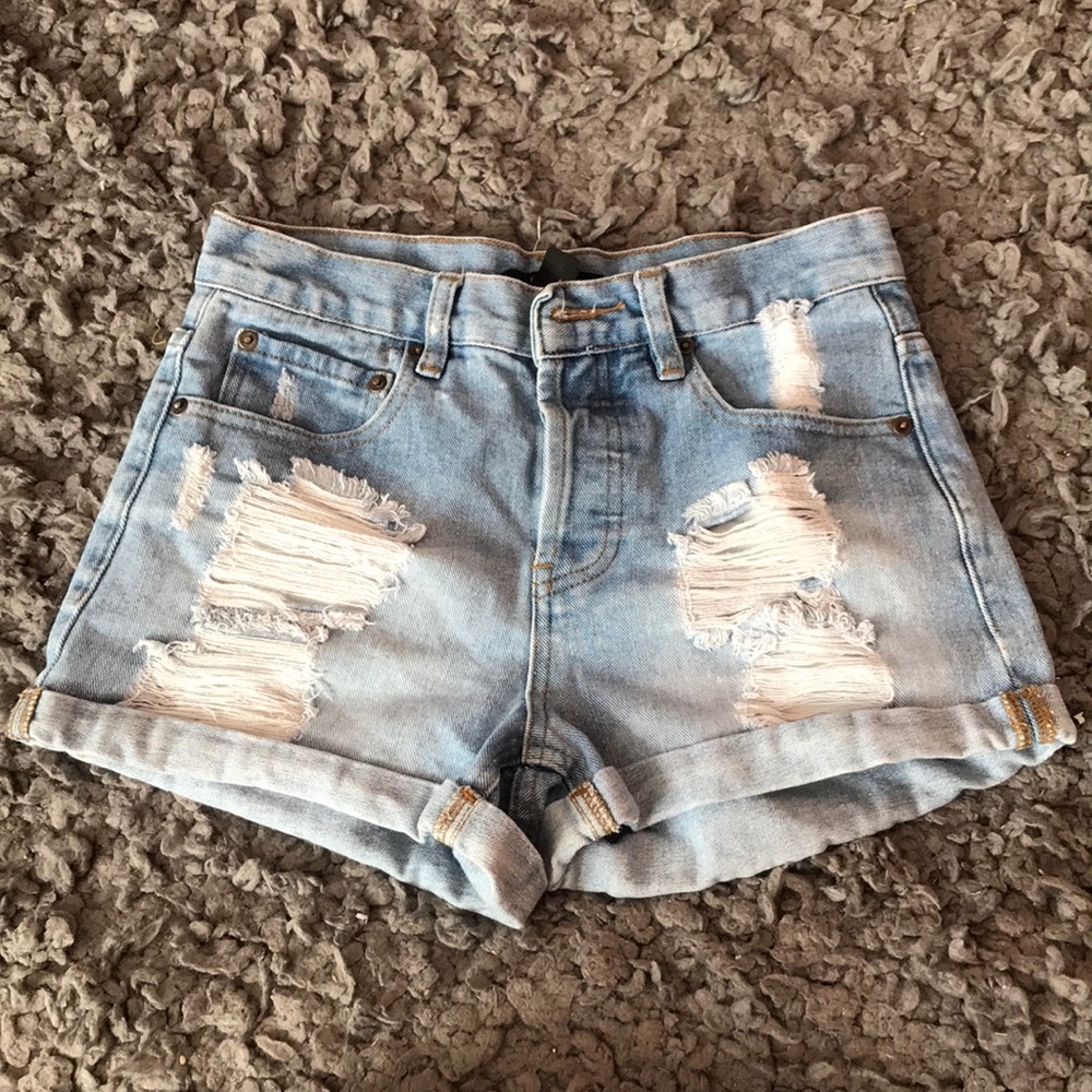Distressed denim shorts